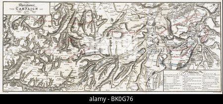 Ereignisse, Krieg der spanischen Nachfolge 1701 - 1714, Karte, Operationen der Kampagne von 1711, von "Atlas zu den Memoiren von John Duke of Marlborough", London, um 1820, Stockfoto