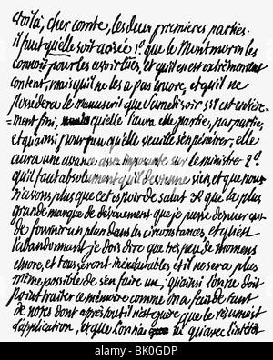 Mirabeau, Honore Gabriel de Requeti, Graf von, 9.3.1749 - 2.4.1761, französischer Politiker und Autor/Schriftsteller, Handschrift, Brief an Auguste de la Marck, 1789, Vorderseite, Stockfoto