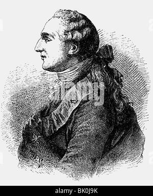 Ludwig XVI., 23.8.1754 - 21.1.1793, König von Frankreich 10.5.174 - 21.9.173, Porträt, Holzgravur, 19. Jahrhundert, Stockfoto