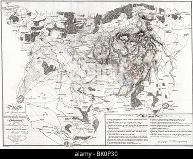 Ereignisse, Krieg der spanischen Nachfolge 1701 - 1714, Plan der Operationen der von Marlborough & Eugene und den Franzosen Befehligten Konfeutenischen Armeen unter Marschall Villars vom 4. Bis 11. September 1709, Vorbereitung der Schlacht von Malplaquet, Von "Atlas to the Memoirs of John Duke of Marlborough, London", um 1820, Stockfoto