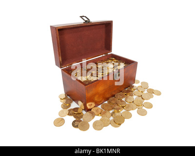 Sarg von Goldmünzen Stockfoto
