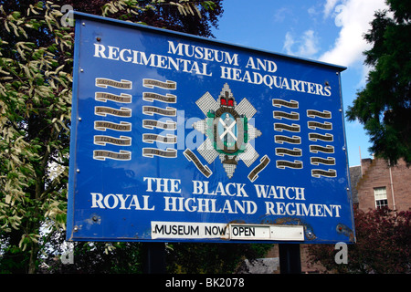 Zeichen, Museum und Sitz der Royal Highland Regiment, Perth, Schottland. Stockfoto