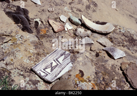 Alten Anasazi Tonscherben auf dem Boden, Ute Mountain Tribal Park, Colorado, USA Stockfoto