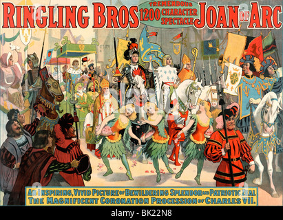 Prozession mit König Charles VII, Joan of Arc, Ritter und andere. Ringling Bros Circus Poster, ca. 1912 Stockfoto