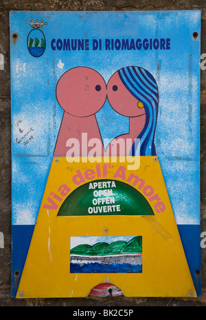 Eintritt Zeichen auf der via Dell Amore in Riomaggiore, Cinque Terre, Ligurien, Italien Stockfoto