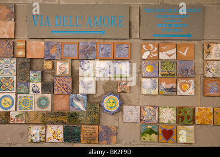 Eintritt Zeichen auf der via Dell Amore in Riomaggiore, Cinque Terre, Ligurien, Italien Stockfoto