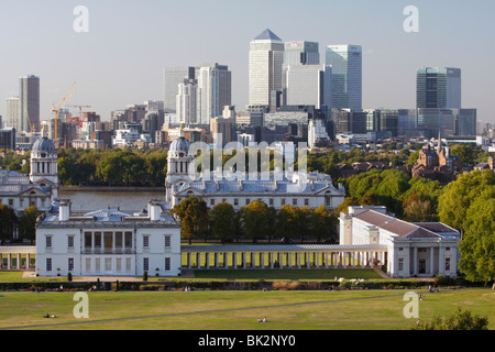 Canary Wharf vom Greenwich Park, London, 2009. Stockfoto