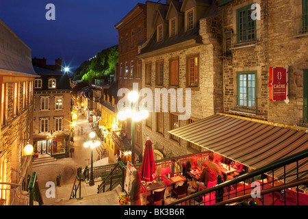 Rue du Petit-Champlain in die untere Stadt, Quebec Stadt, Quebec, Kanada, Nordamerika Stockfoto