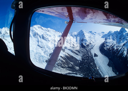 Luftbild von der Tasman-Gletscher im Mount Cook Nationalpark, Südinsel, Neuseeland. Stockfoto