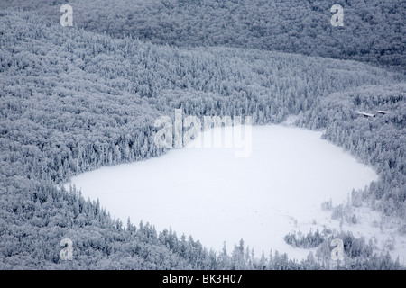 Franconia Notch State Park - Lonesome Lake aus Hi-Kanone Trail in den Wintermonaten. Dieser Weg führt auf den Gipfel des Cannon Mountain in den White Mountains, New Hampshire, USA Stockfoto