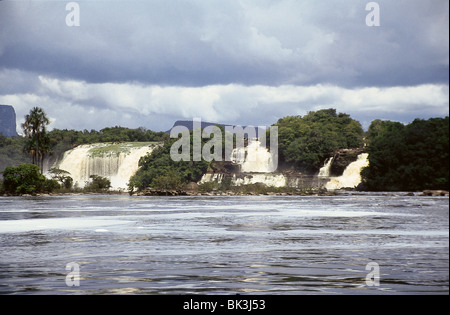 Die Carrao Fluss Kaskaden über Hacha Fälle mit brauner Färbung des Wassers aus Gerbstoffe ausgelaugt aus umliegenden Wäldern Stockfoto