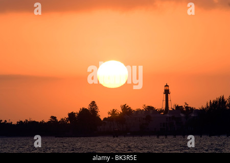 Sanibel Island Lighthouse bei Sonnenaufgang - Sanibel Island, Florida USA Stockfoto