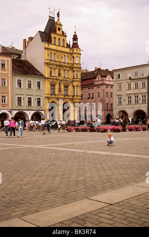 18. Jahrhundert umgeben Gebäude Haupt Platz Namesti Jana Zizky in mittelalterlichen Stadt Ceske Budejovice in Südböhmen Stockfoto