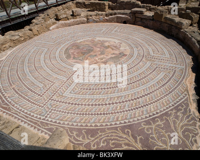 Ein Mosaik in das Haus des Theseus im archäologischen Park Pafos Europe Stockfoto