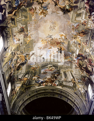 Sant' Ignazio Rom Italien - Fresken an Decke aus einem Schiff Darstellung der Triumph von St. Ignatius Loyola oder Verherrlichung von Saint Stockfoto
