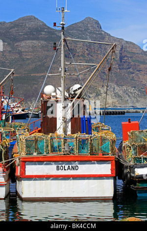 Fischerboote im Hafen von Hout Bay, Kapstadt, Südafrika. Stockfoto