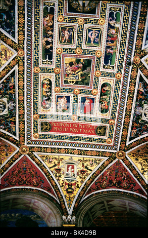 1502-1503 Deckengemälde von Bernardino di Betto (Pinturicchio) in der Piccolomini-Bibliothek, Siena, Italien Stockfoto