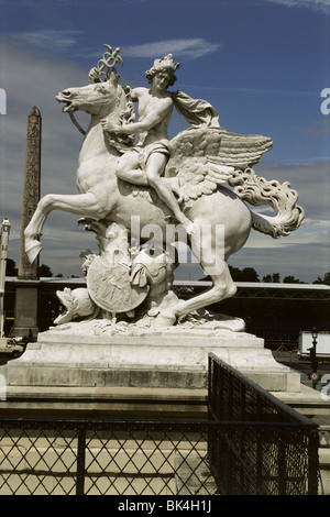 Charles Antoine Coysevox Skulptur von Quecksilber, Pegasus, 1699-1702, in dem Jardin des Tuileries, Paris, Frankreich Stockfoto