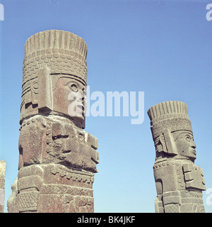 Atlantes Spalten am Tempel des Quetzalcoatl in Tula, Mexiko Stockfoto