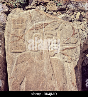 Tablero einer Tänzerin aus skulpturalen Programm am Gebäude der Danzantes Monte Alban archäologische Seite Bundesstaat Oaxaca Mexico Stockfoto