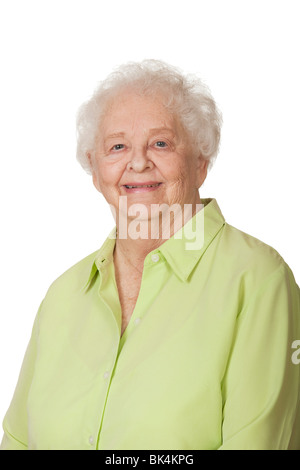 Porträt einer schönen kaukasischen Frau auf einem weißen Hintergrund Stockfoto