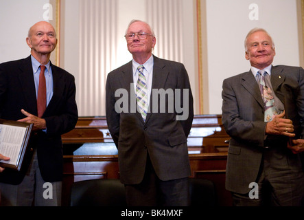 Apollo 11 Astronauten Michael Collins, Neil Armstrong und Buzz Aldrin. Stockfoto