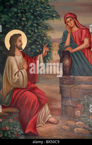 Gemälde von Jesus und die Samariterin, koptische Kirche St. Anthony, Jerusalem, Israel, Nahost Stockfoto