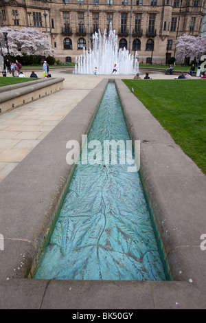 Das Wasserspiel in der Peace Gardens in Sheffield, Großbritannien Stockfoto