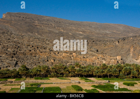 Oman-Ghool Dorf und Kulturen zu Beginn des Wadi Nakhr und Wadi Ghool in der Dhakiliya Region Oman Stockfoto