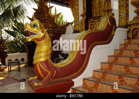 Löwenstatue in einem buddhistischen Tempel in Chiang Mai, Thailand, Südostasien Stockfoto