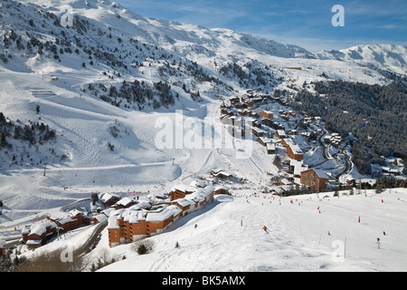 Meribel-Mottaret, 1750 m, Skigebiet, Meribel, drei Täler Les Trois Vallees), Savoie, Alpen, Frankreich Stockfoto