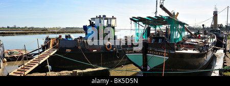 MALDON, ESSEX, Großbritannien - 10. APRIL 2010: Hausboote auf dem Fluss Blackwater Stockfoto