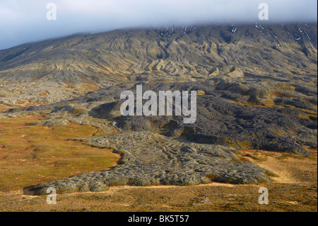 Lavaströme auf Mount Snaefellsjökull Pisten, Snaefellsjökull Nationalpark, Snaefellsnes Halbinsel, Island Stockfoto