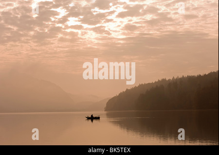 Boot auf See Fuschlsee, Salzkammergut, Salzburg, Österreich Stockfoto