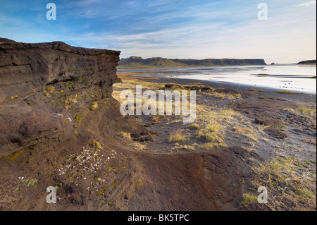 Erodierte Lava Felsformationen in der Nähe von Dyrhólaey (Vik), South Island, Island, Polarregionen Stockfoto