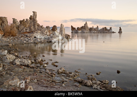 Kalktuff-Formationen bei Sonnenaufgang, Mono Lake, Kalifornien, Vereinigte Staaten von Amerika, Nordamerika Stockfoto