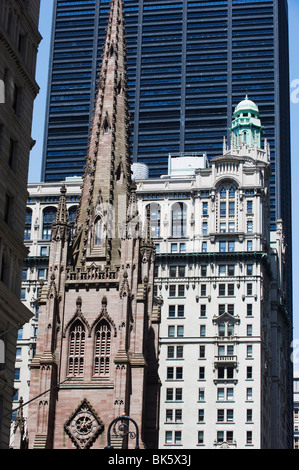 Bischöflichen Syle Trinity Church, Neugotik erbaut 1846, Wall Street, Manhattan, NYC Stockfoto