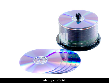 Festplatten auf weißem Hintergrund Stockfoto