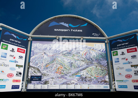 Smiggin Löcher Skigebiet in den verschneiten Bergen, Australien. Stockfoto