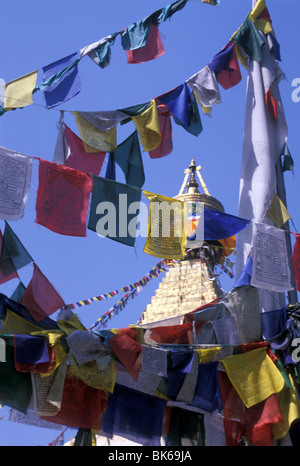 Kathmandu - Stupa Bodhnath, das größte von Nepal. Gebetsfahnen Stockfoto