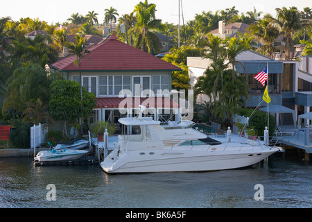 Luxus am Wasser Häuser und Boote, 'Las Olas', Fort Lauderdale, Florida, USA Stockfoto