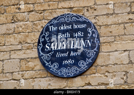 Gedenktafel an Sally Lunn House, Bath, Somerset, England, Vereinigtes Königreich Stockfoto