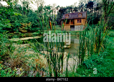 Pittsburgh, PA, USA - Einfamilienhaus, Außenansicht, von vorne, mit Teich, Holzmauern, Holzhaus modern Stockfoto