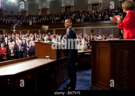 Präsident Obama liefert Bemerkungen über die medizinische Versorgung in einer gemeinsamen Sitzung des Kongresses, auf dem US-Kapitol Stockfoto