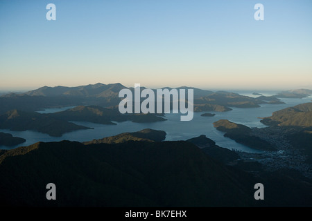 Queen Charlotte Sound, Luftbild Stockfoto