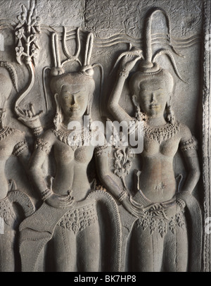 Detail des Reliefs des 12. Jahrhunderts, Angkor Wat, Angkor, UNESCO World Heritage Site, Kambodscha Stockfoto