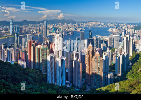 Skyline der Stadt und den Victoria Harbour angesehen vom Victoria Peak, Hong Kong, China, Asien Stockfoto