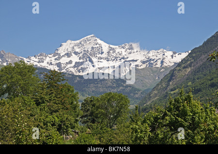 Alpine Gipfel des Grand Combin von Valle del Gran San Bernardo Great St Bernard Valley nördlich von Aosta Italien gesehen Stockfoto