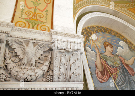 Washington DC, Capitol Hill, Library of Congress, Thomas Jefferson Gebäude, Beaux Arts Architektur, große Halle, kunstvoll, Institution, Minerva of Peace Mosaik Stockfoto