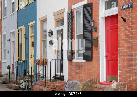 Alexandria Virginia, Altstadt, historisches Viertel, North Payne Street, Reihenhaus, Terrassenhaus, Backstein, Tür, Eingangstür, Eingang, Vorderseite, Fenster, 18. Jahrhundert, sim Stockfoto